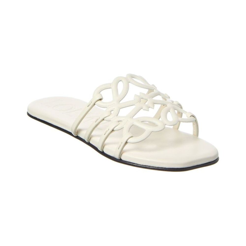 Loewe Petal Anagram Leather Sandal, White